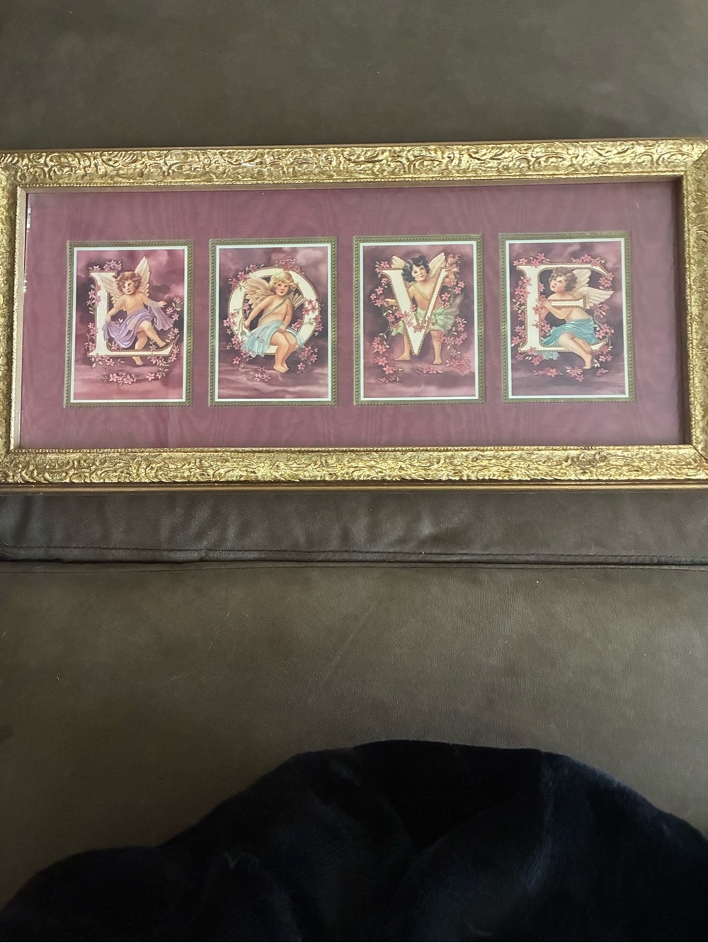 Framed Home Art Photography - LOVE Cherub Print in Purple and Gold